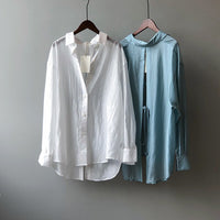 Back slit airy shirt_5048