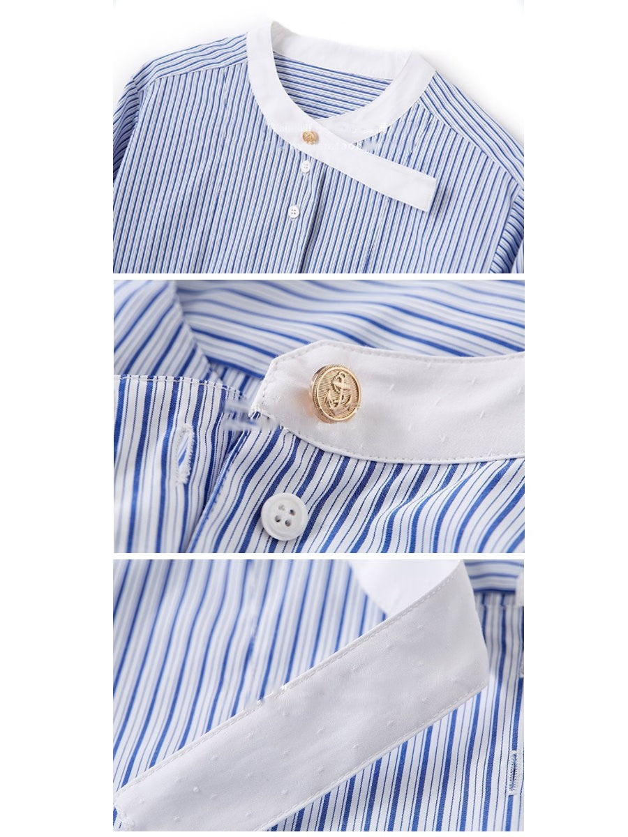 Striped Banded Collar Cleric Shirt HL3520