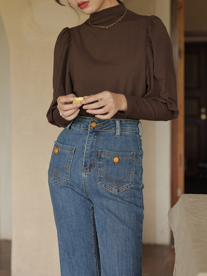 mock neck power shawl shirt 9417