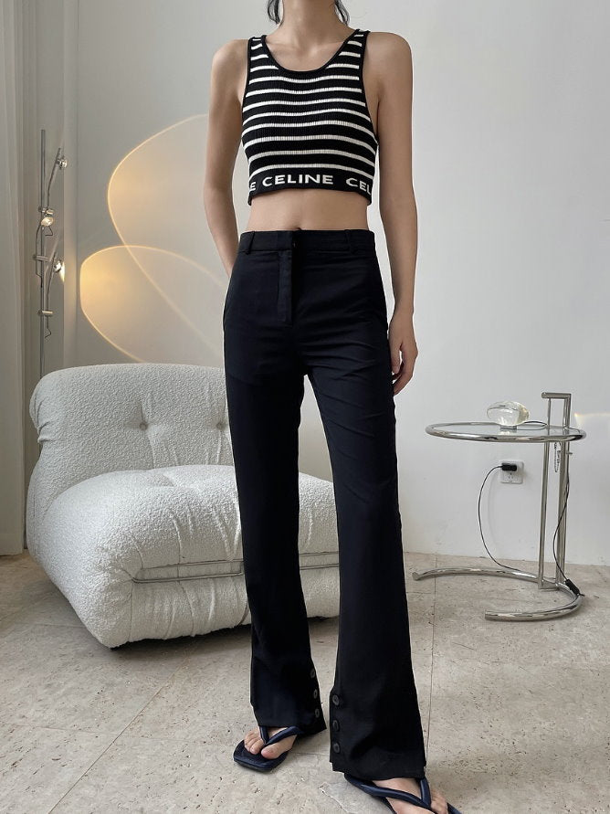 Hem slit slim pants 9304