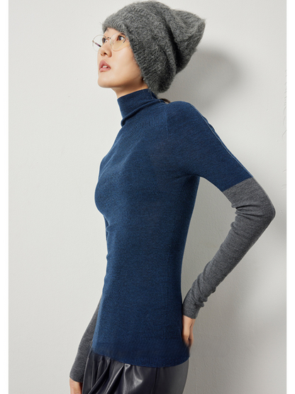 Contrast Color Seamless High Neck Wool Knit_BDHL5054