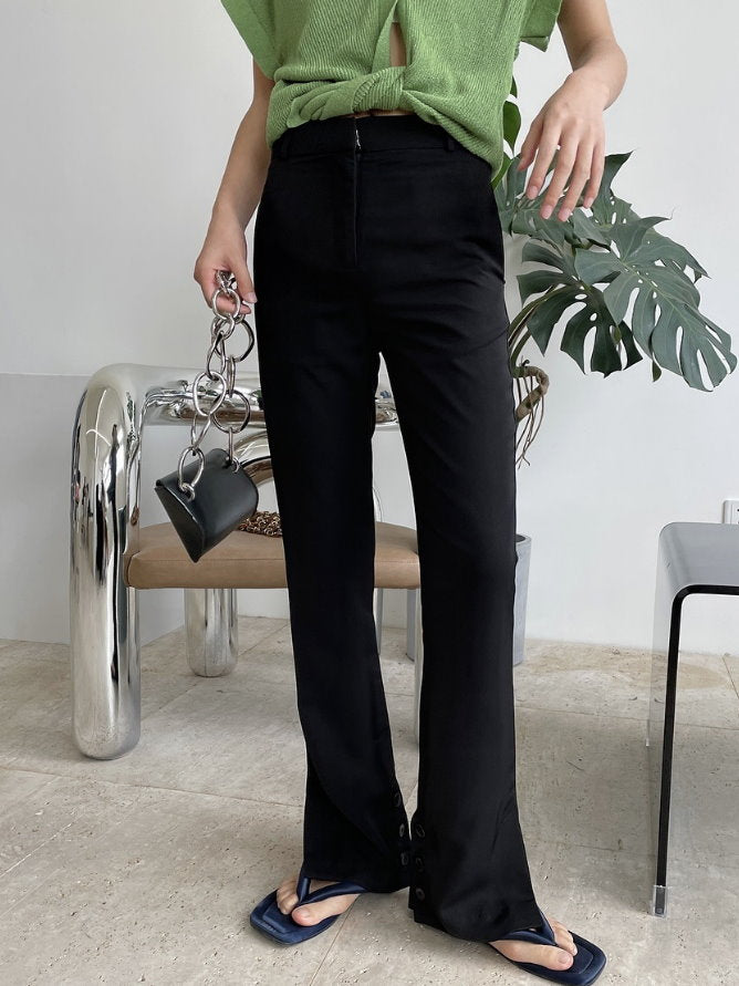 Hem slit slim pants 9304
