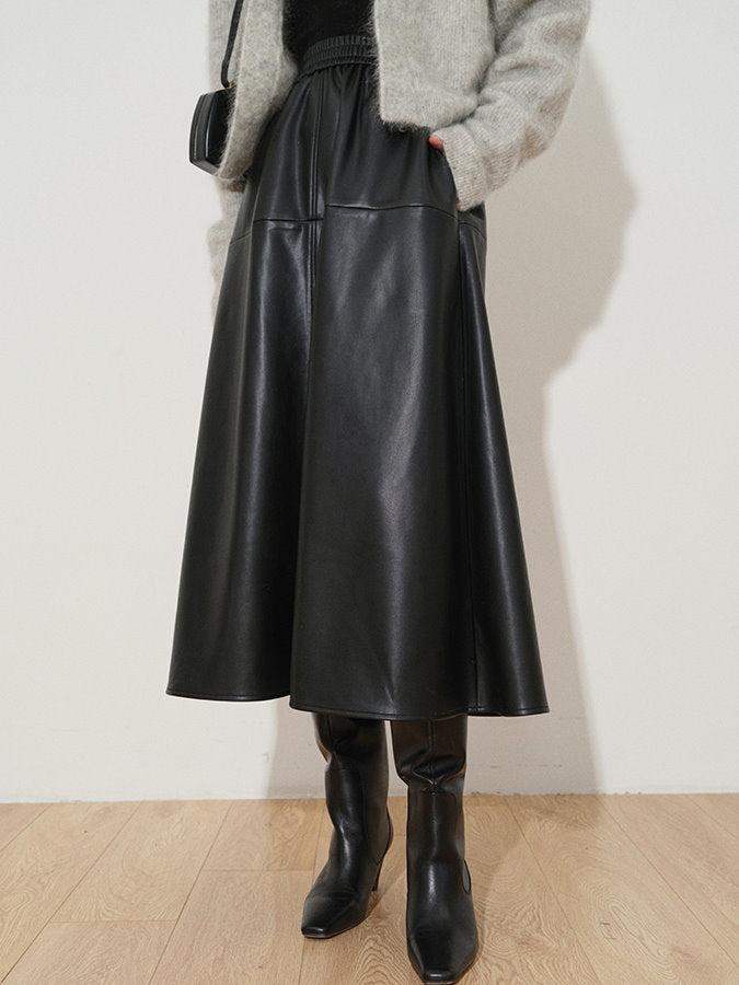 Eco-Leather Flared Skirt HL9634