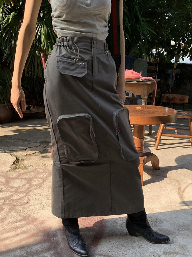 Zip Pocket Cargo Long Skirt HL3871
