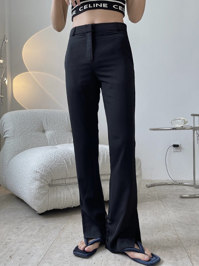 Hem slit slim pants 9304