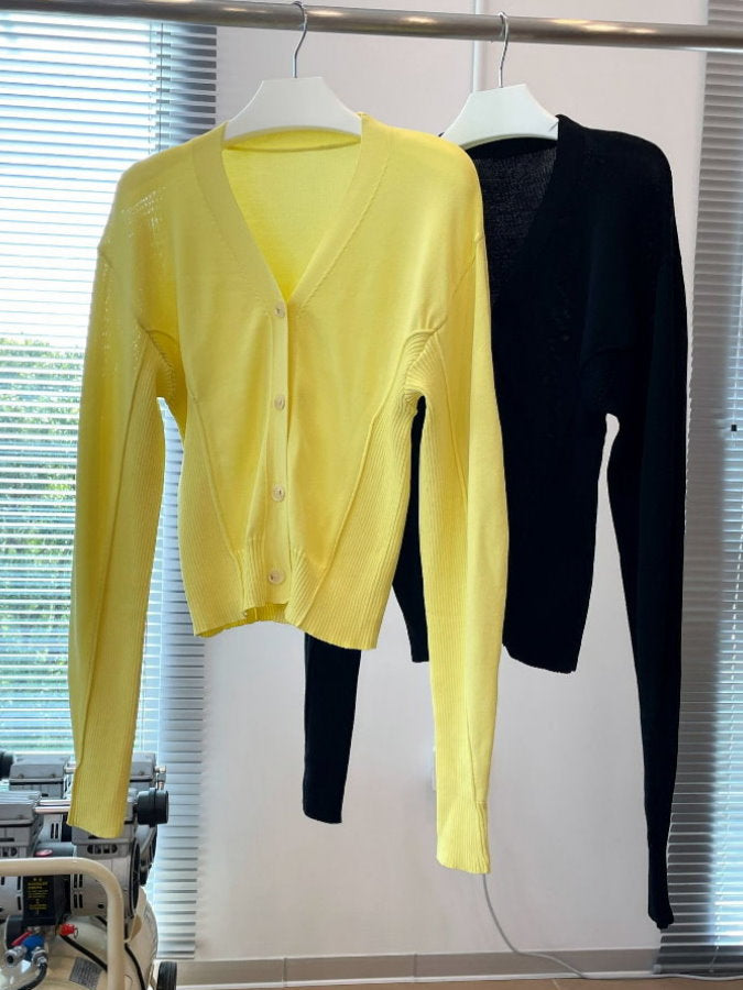 Ribbed Trim V-Neck Cardigan HL9792