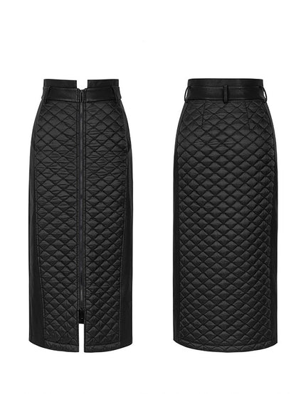 Front Zip Quilted Tight Skirt HL4261