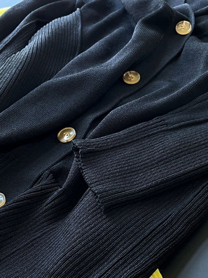 Ribbed Trim V-Neck Cardigan HL9792