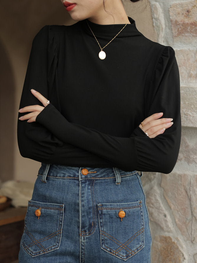 mock neck power shawl shirt 9417
