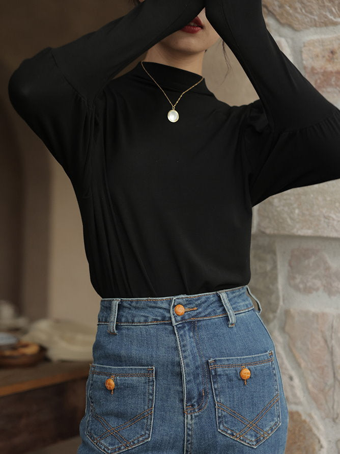 mock neck power shawl shirt 9417