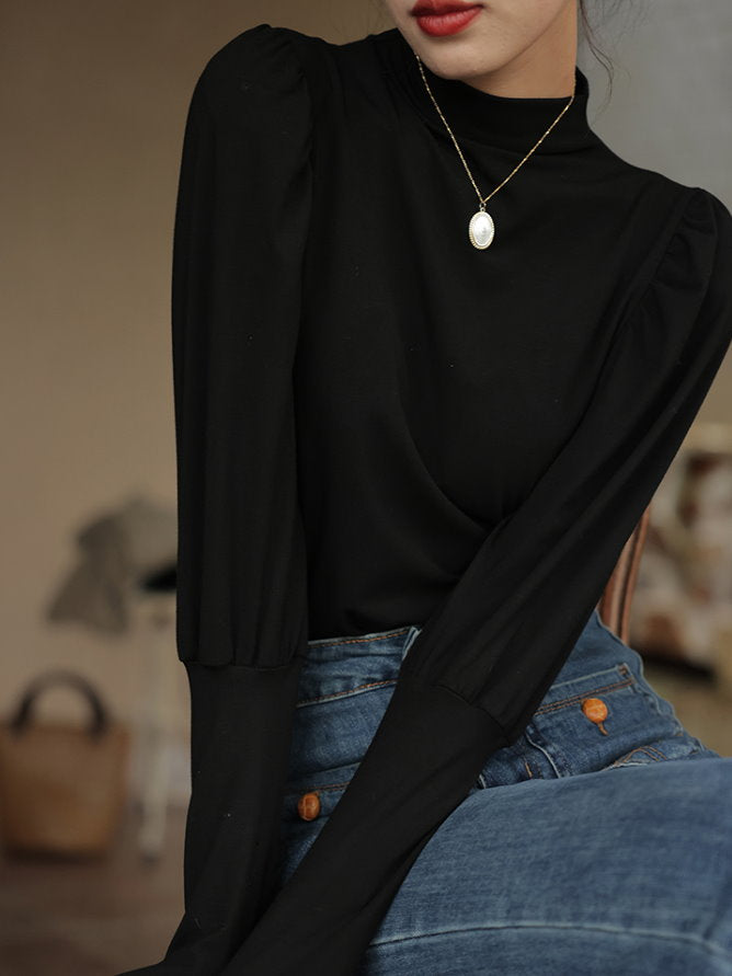 mock neck power shawl shirt 9417