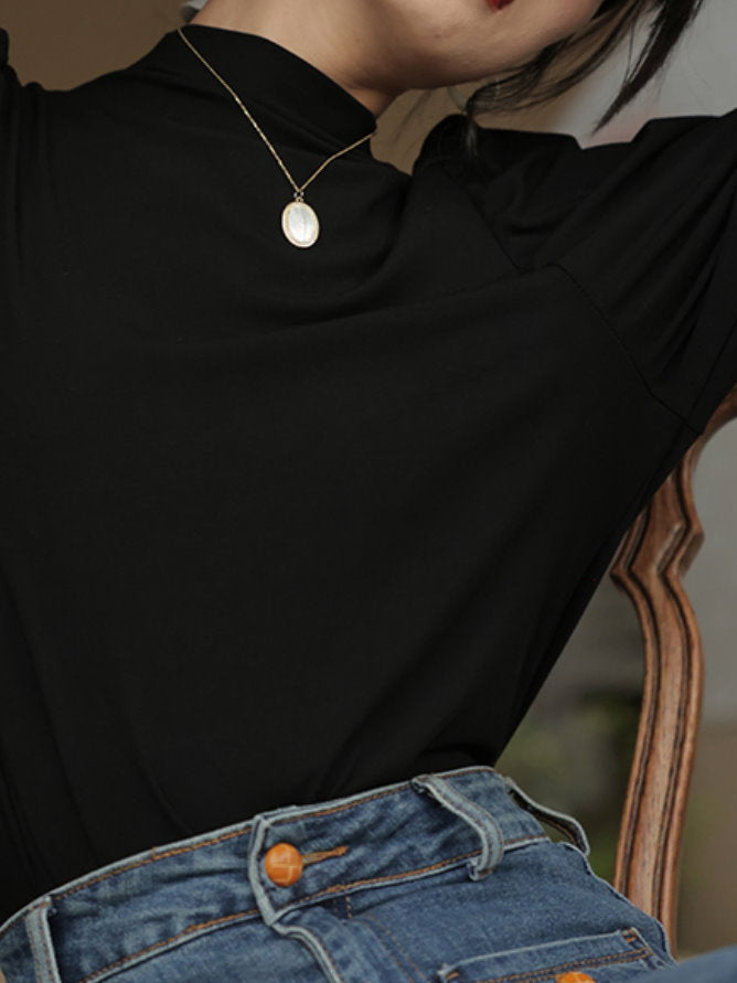 mock neck power shawl shirt 9417