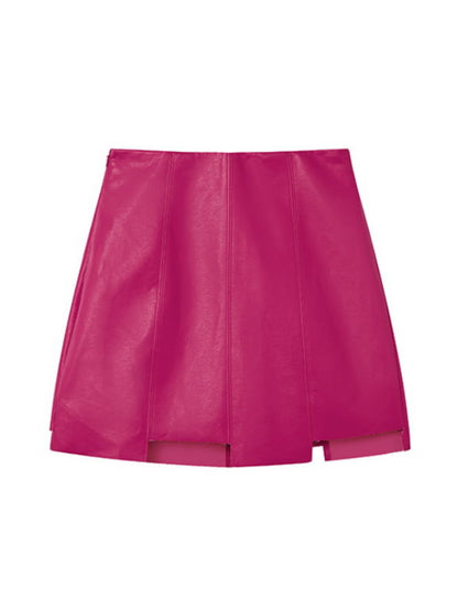 Irregular hem PU leather mini skirt HL3859