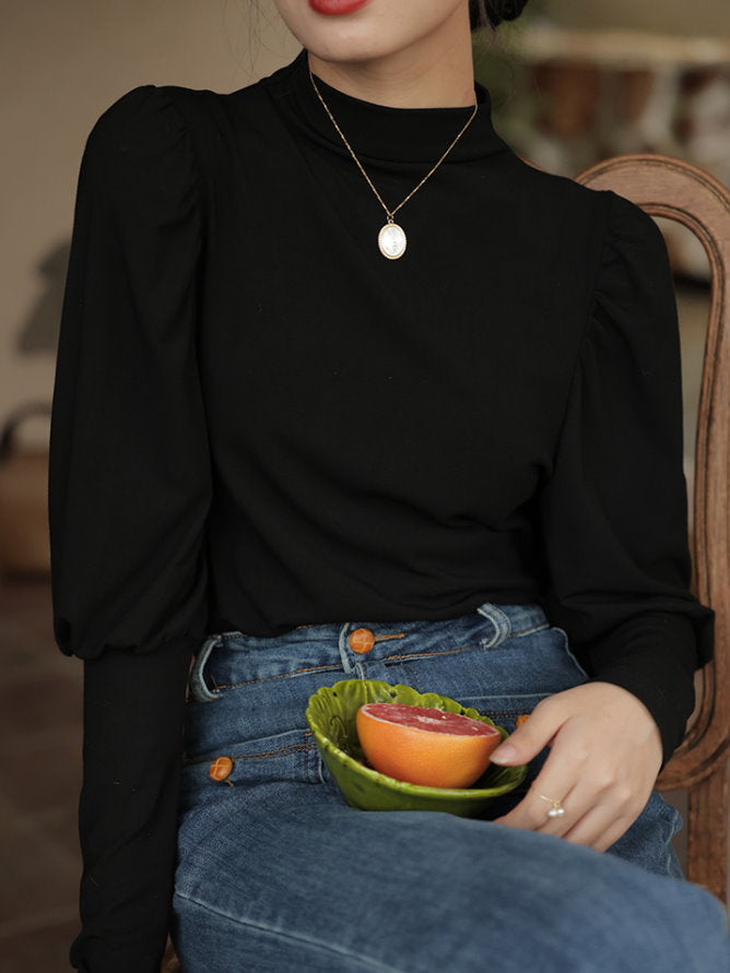 mock neck power shawl shirt 9417