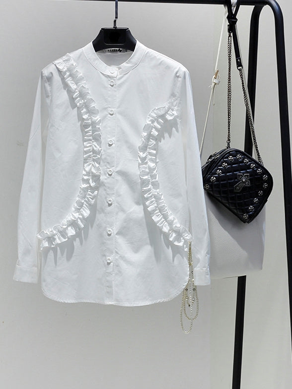 Cotton long sleeve ruffle shirt_BDHL5472