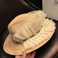 ribbon chiffon straw hat 9010