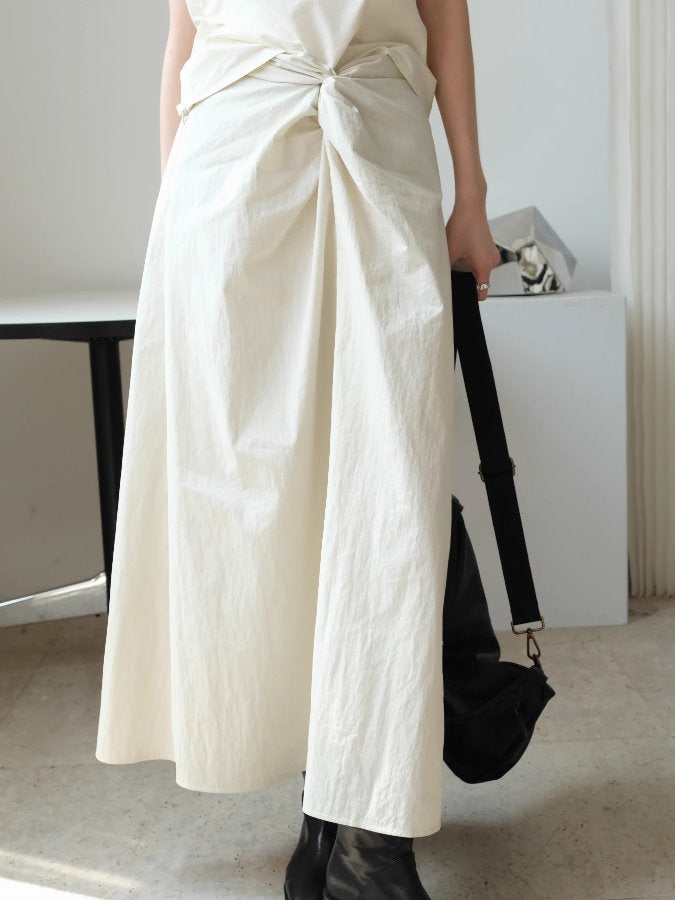 Waist-twist cotton long skirt_BDHL4546