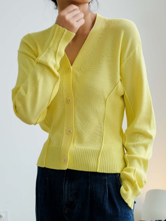 Ribbed Trim V-Neck Cardigan HL9792