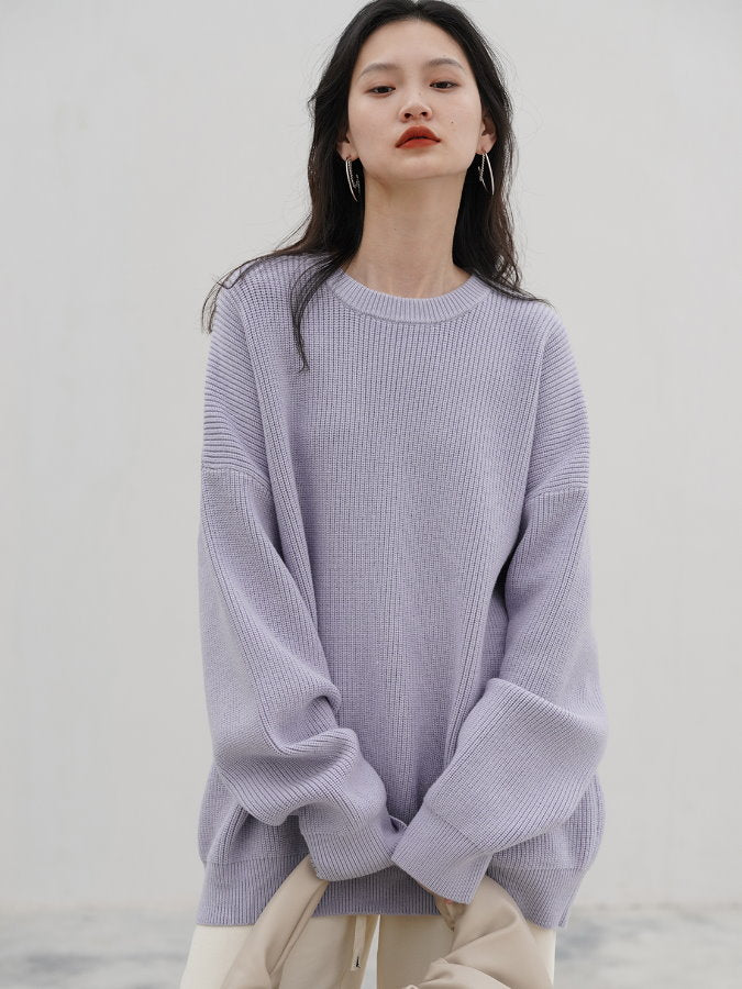Crew Neck Loose Knit Pullover HL4191 - HELROUS