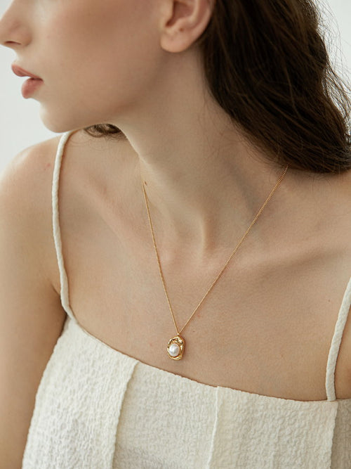 Bean Pendant Pearl Necklace_HL4303
