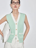 V neck color scheme knit vest _BDHL4334 - HELROUS