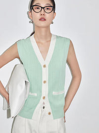 V neck color scheme knit vest _BDHL4334 - HELROUS