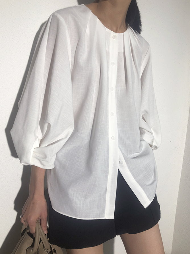 Front tucked volume sleeve blouse_9228