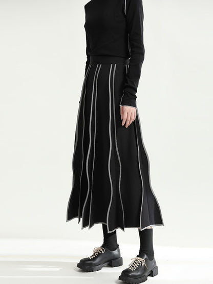 Wave Piping Pleated Skirt HL9727