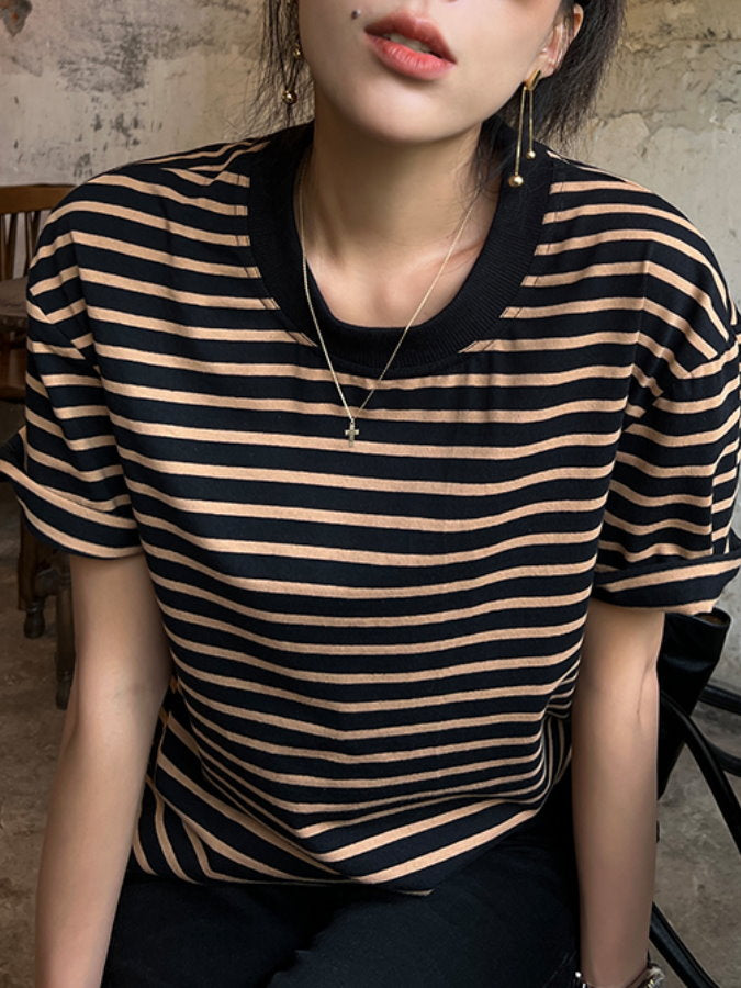 Neck Piping Striped T-shirt HL3588