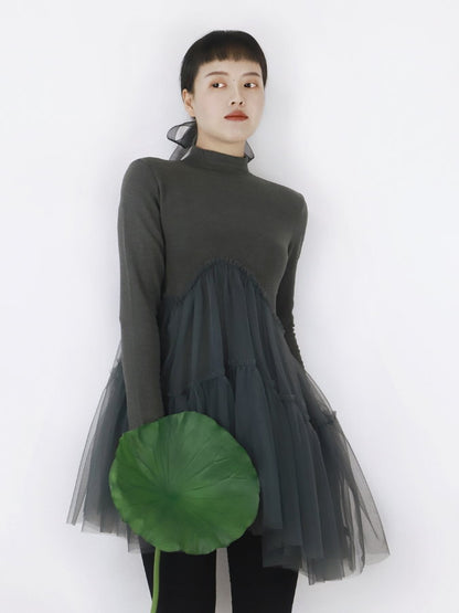 Turtle Knit Tiered Tulle Dress_HL4307