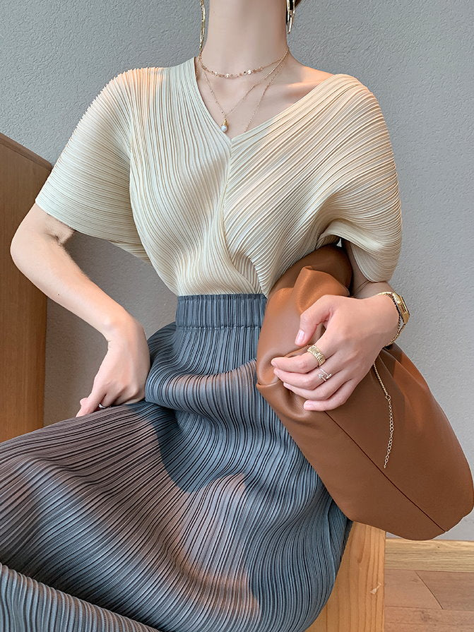 Sheer Pleated Chiffon Blouse 9101