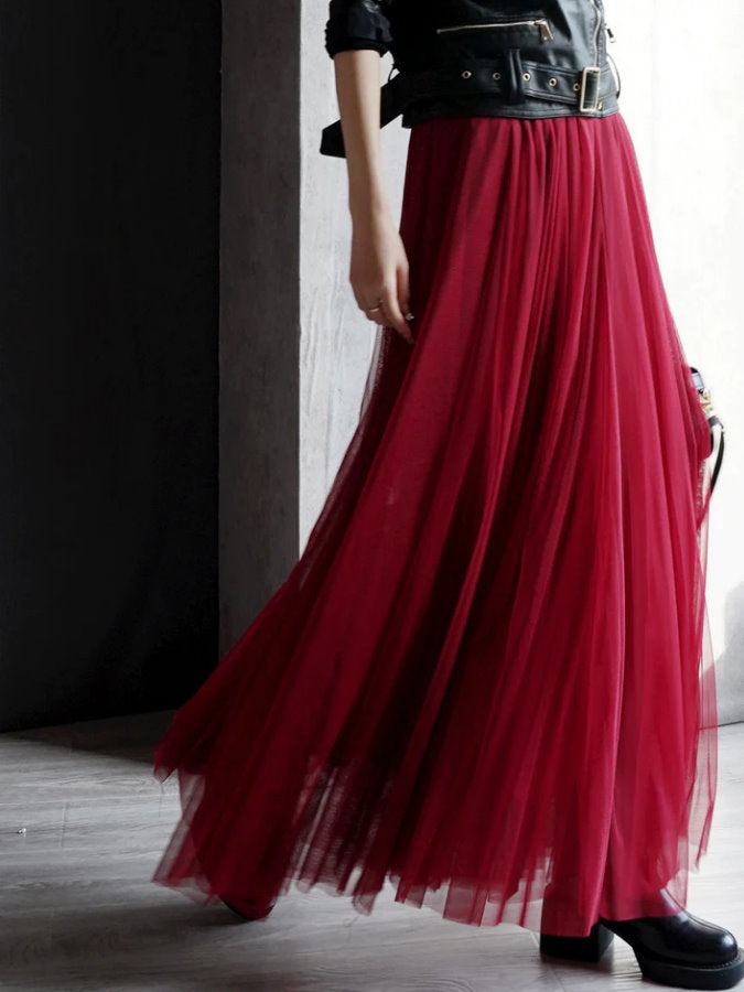 Tulle Sheer Long Flared Skirts_BDHL4349 - HELROUS