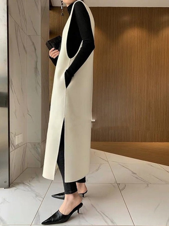Sleeveless V-Neck Knit Dress_HL4155