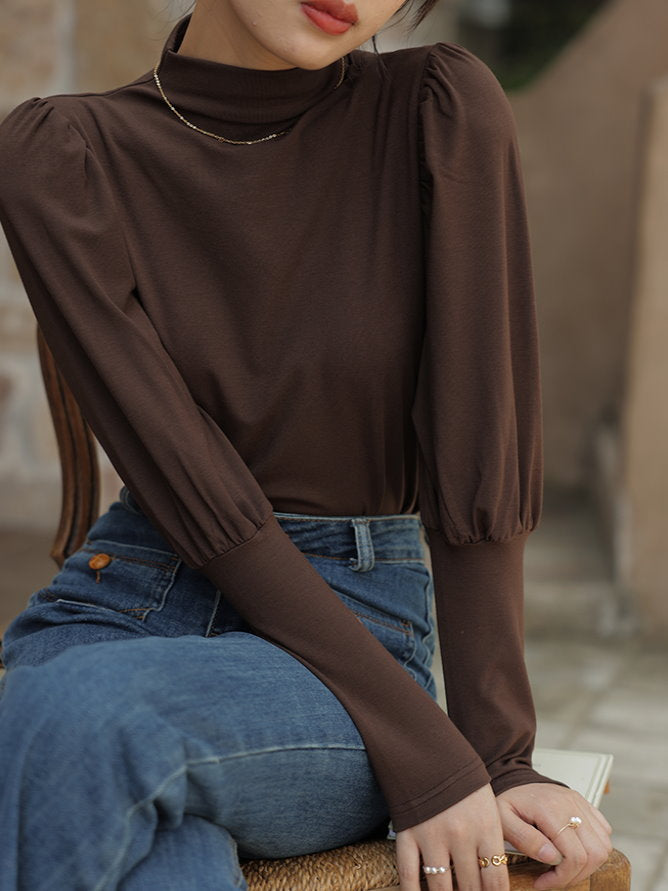 mock neck power shawl shirt 9417