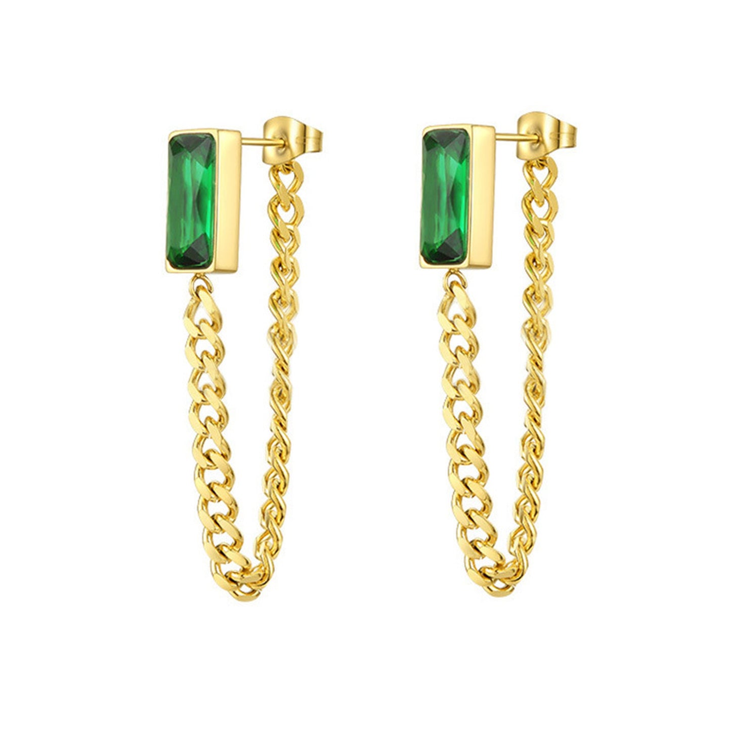 Green chain earrings 5515