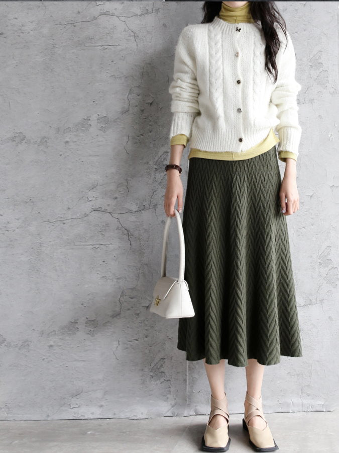 Herringbone Knit Middle Skirt HL4235