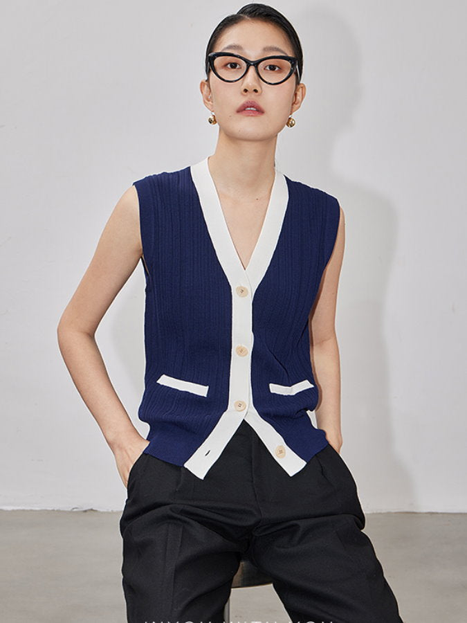 V neck color scheme knit vest _BDHL4334 - HELROUS