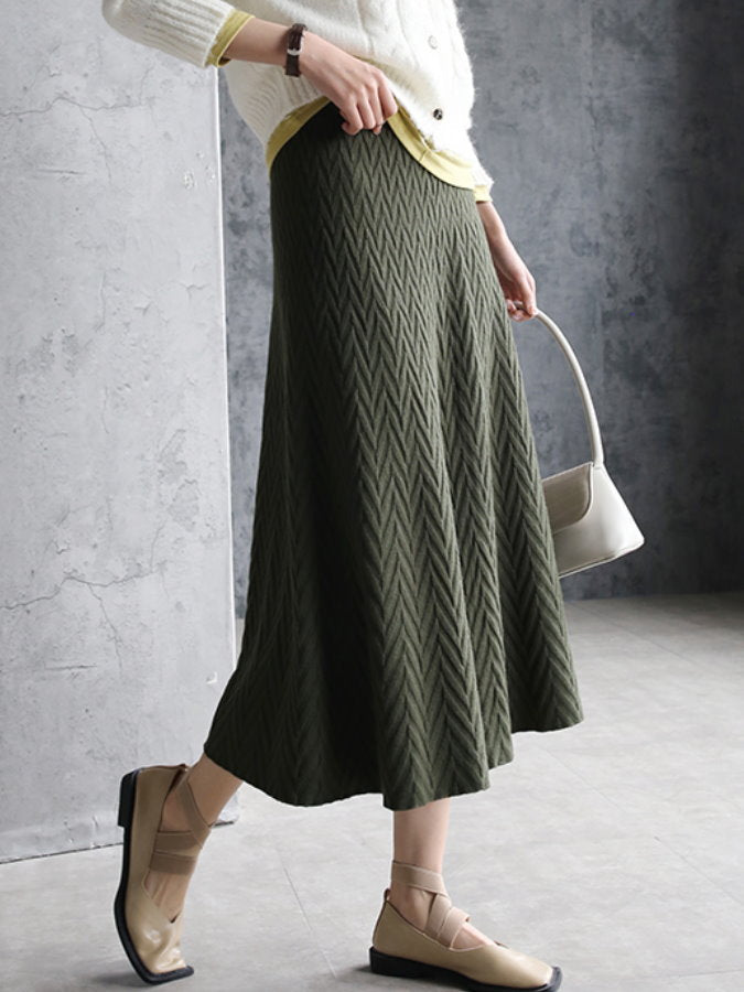Herringbone Knit Middle Skirt HL4235