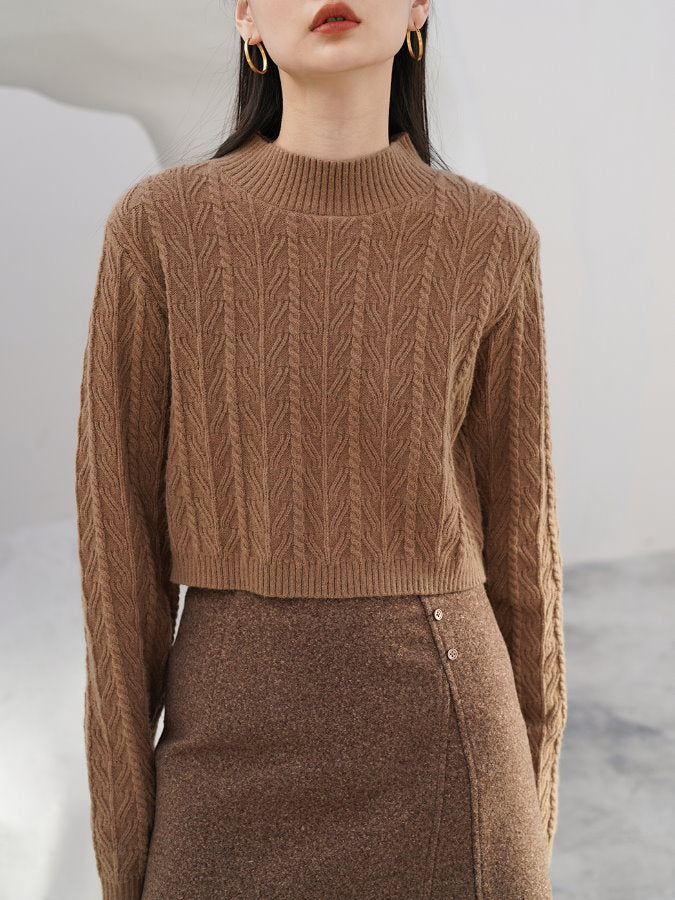 Cropped Cable Knit Pullover HL4144 - HELROUS