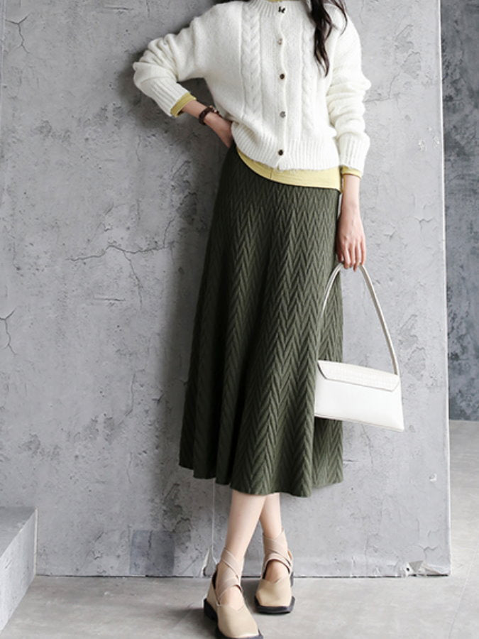 Herringbone Knit Middle Skirt HL4235