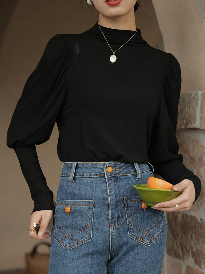 mock neck power shawl shirt 9417
