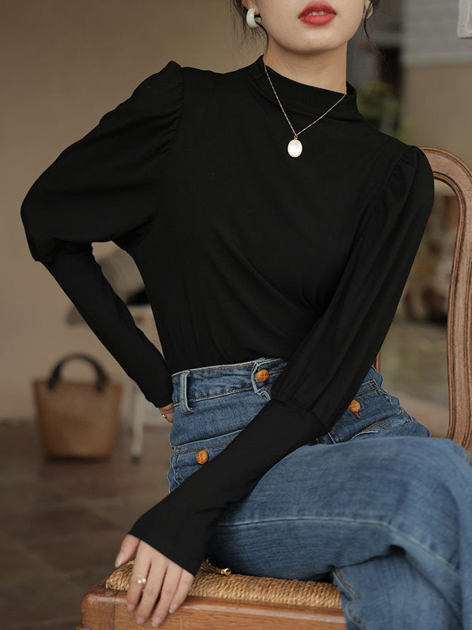 mock neck power shawl shirt 9417