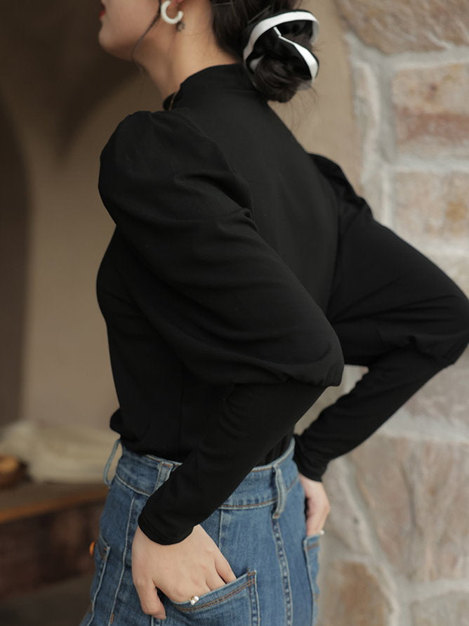 mock neck power shawl shirt 9417