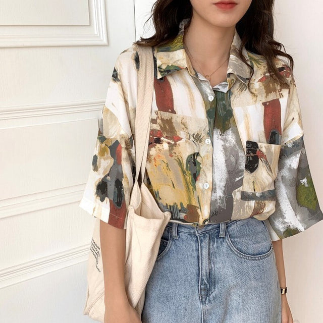 Retro Oil Painting Shirt 5201