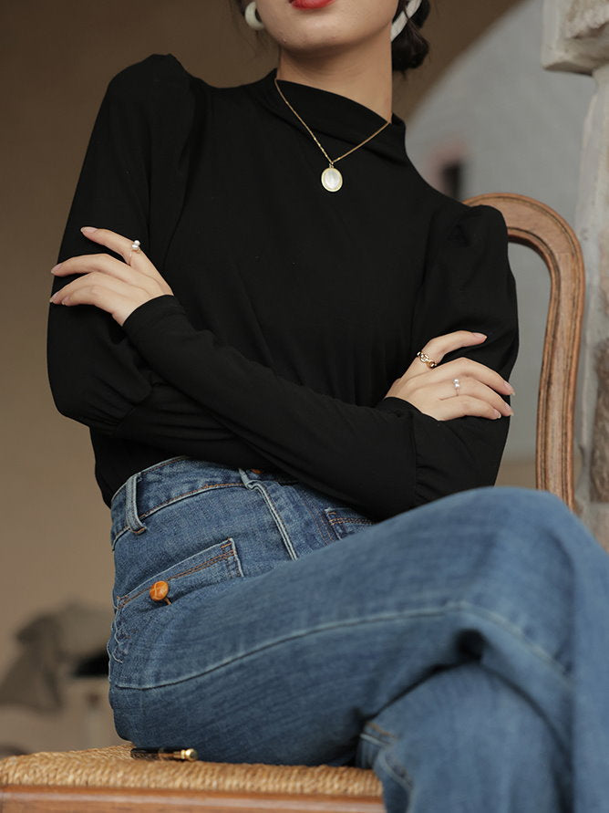 mock neck power shawl shirt 9417