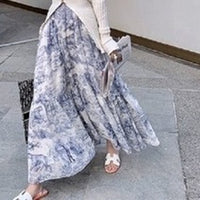 Antique blue printed flared skirt_5713