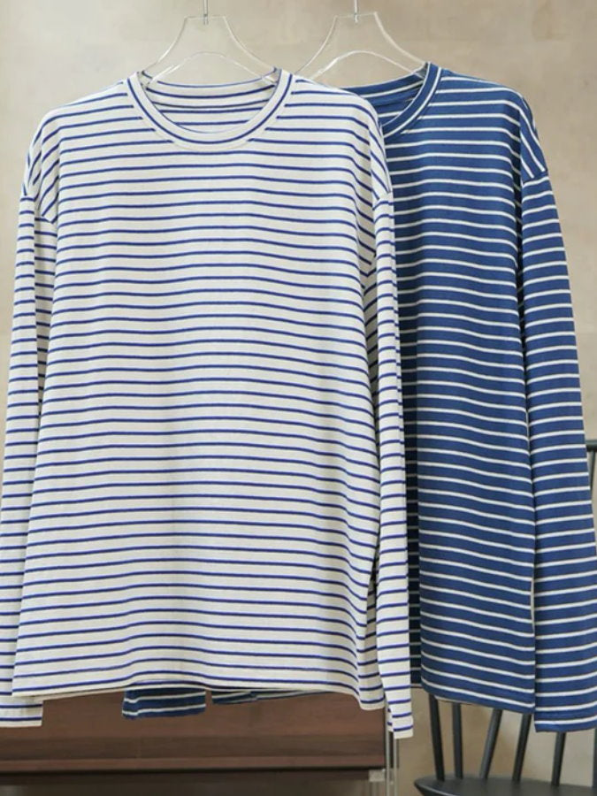 loose slim striped long T shirt_BDHL4311