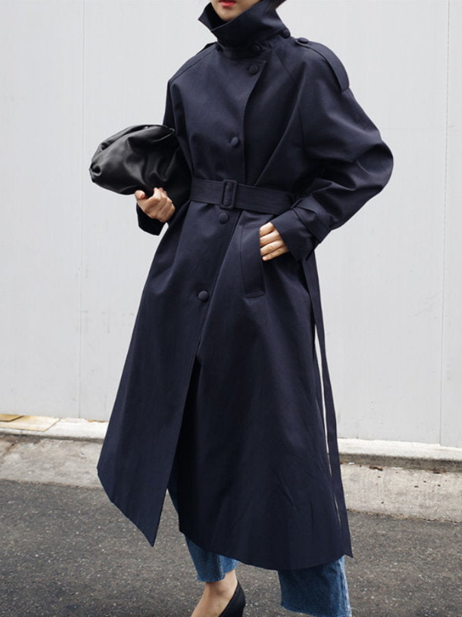 Stand collar long trench coat HL3872