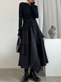 Random Pleats Long Skirt_HL9664