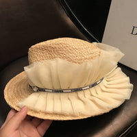 ribbon chiffon straw hat 9010